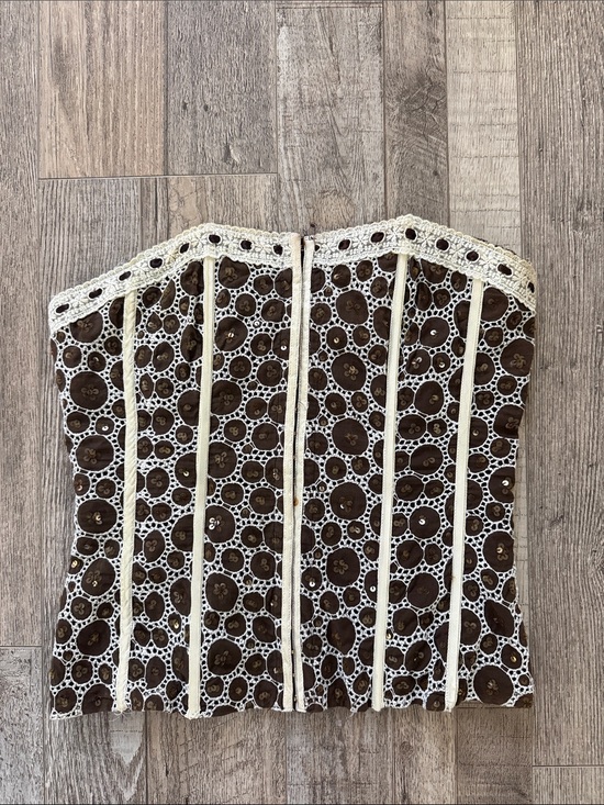 bebe Tops - Bebe Brown and Cream Crochet Lace Corset Y2K Vintage